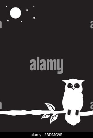 Schwarz-weiße Abbildung einer Eule mit Leerzeichen für eigenen Text. Stock Vektor