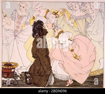 Hans Christian Andersen-die Prinzessin und der Schweinehirt-illustriert von Heinrich Lefler-Wien 1897. Stockfoto