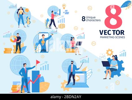 Business Digital Marketing Flat Vector Konzept Set Stock Vektor