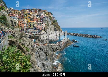 Hafen von Manarola in der Cinque Terre, Ligurische Riviera di Levante, Ligurien, Italien Stockfoto