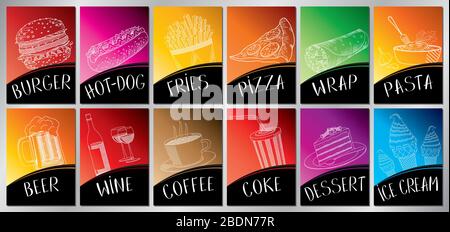 Bunte Poster für Restaurantmenüs - FORMAT A4 (210 x 297 mm) Stock Vektor