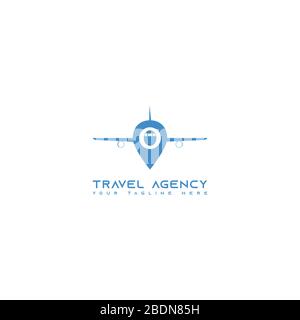 Dieses Logo zeigt ein Flugzeug mit Positionen- oder Platzsymbolen. Dieses Logo eignet sich gut für Unternehmen oder Unternehmen, die mit Flugbahnen oder Reiseverkehr beschäftigt sind Stock Vektor