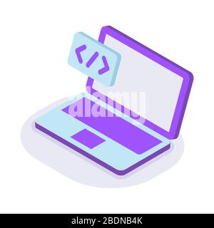 Laptop Programmierung isometrische Symbol mit modernen flachen Stil Farbvektor Stockfoto