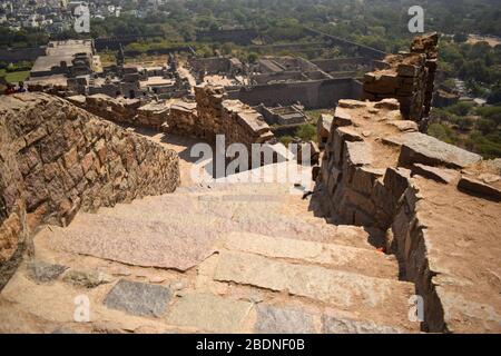 Der Stone Block Steps Walk Path im Foto Fort Stock Stockfoto