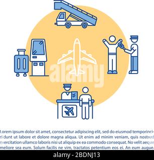 AirPort Concept Symbol mit Text. PPT-Seitenvektorvorlage. Selbstbedienungskiosk, Terminal-Check-in, Sicherheitskontrolle. Broschüre der Fluggesellschaft, Magazin Stock Vektor