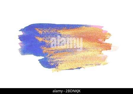 Abstrakte goldene und blaue Aquarellflecken auf weißem Hintergrund für Ihr Design Stockfoto