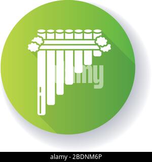 SIKU grünes flaches Design mit langer Schatten-Glyphe. Traditionelles peruanisches Blasinstrument. Hispanische Panpipes. Panflöte, Zamponia. Volksinstrument Stock Vektor