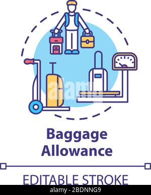 Symbol für das Konzept der Freigepäckgrenze. Handgepäckkontrolle - dünne Linienillustration. Größe und Gewichtsbeschränkung der Beutel. Vektor isoliert Umriss RGB Stock Vektor