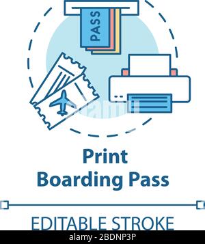 Symbol für das Konzept der elektronischen Bordkarte des Flugzeugs drucken. Flugticket-Kauf, Online-Check-in Vervollständigung von Idea Thin Line Illustration. Vektor Stock Vektor