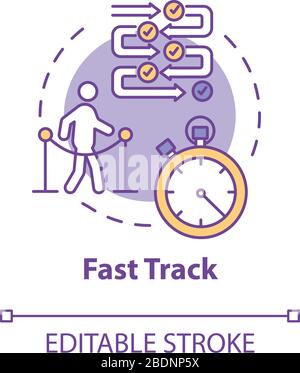 Symbol für ein schnelles AirPort Track-Konzept. Airline VIP Pass, Flug Luxury Class Idea Thin Line Illustration. Warteschlangen zur Passkontrolle vermeiden. Vektor isoliert Stock Vektor