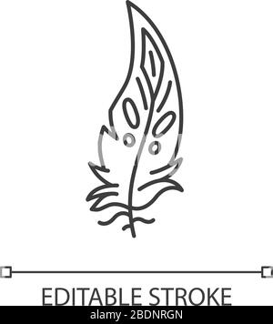 Boho feather Pixel Perfect Linear Icon. Indianisches Symbol für den Muttersprachler. Anpassbare Abbildung mit dünner Linie. Kontursymbol. Vektor-isolierter Umriss Stock Vektor