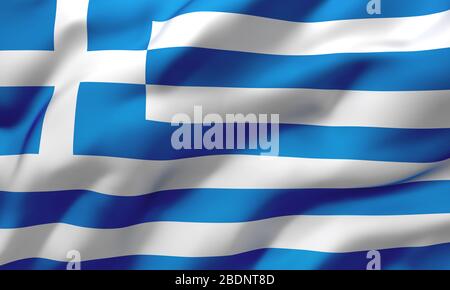 Flagge Griechenlands im Wind weht. Ganzseitige griechische Flagge. 3D-Abbildung. Stockfoto