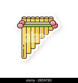 SIKU-Patch. Traditionelles peruanisches Musikinstrument. Hispanische Panpipes. Panflöte, Zamponia. Folkinstrument aus Peru, Bolivien und Mexiko. RGB-Farbe Stock Vektor
