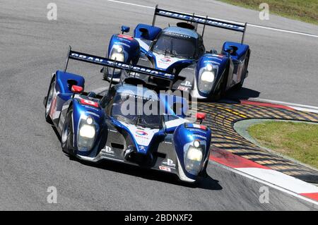 Imola, Italien 3. Juli 2011: Peugeot 908 HDI FAP 2011 LMP1 des Team Peugeot Sport Total mit Frank Montagny und Stephane Sarrazin in Aktion während Ra Stockfoto