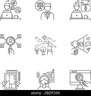 Remote Jobs Pixel perfekte lineare Symbole festgelegt. Kreatives und grafisches Design, HR-Management, Webforschung. Anpassbare Kontursymbole mit dünnen Linien. Isoliert Stock Vektor