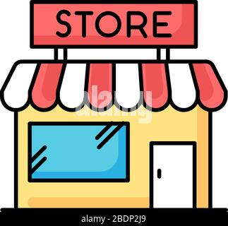 Symbol für RGB-Farbe im Laden. Lebensmittelgeschäft Außenansicht. Kleine Unternehmen im Einzelhandel. Duty Free Mall mit Markise. Supermarkt mit Schaufenster. Lokal Stock Vektor