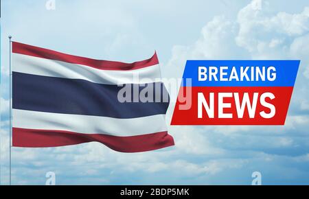 Aktuelle Nachrichten. Weltnachrichten mit Backgorund schwenkenden Nationalflaggen Thailands. 3D-Abbildung. Stockfoto