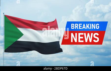 Aktuelle Nachrichten. Weltnachrichten mit Backgorund wehenden Nationalflaggen des Sudan. 3D-Abbildung. Stockfoto