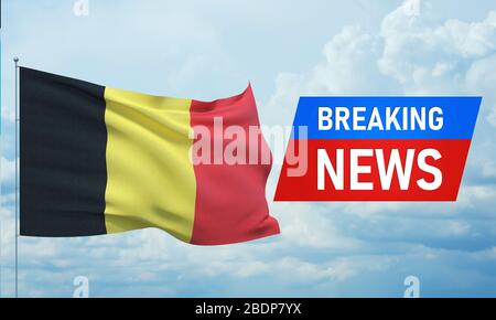 Aktuelle Nachrichten. Weltnachrichten mit Backgorund schwenkenden Nationalflaggen Belgiens. 3D-Abbildung. Stockfoto