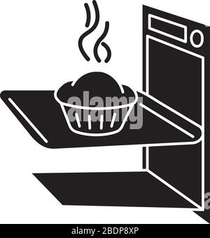 Schwarzes Glyph-Symbol backen. Köstliches Gebäck, leckere Teigprodukte, Silhouetten-Symbol auf weißem Raum. Hausgemachtes Brot im Ofen. Frisch Stock Vektor