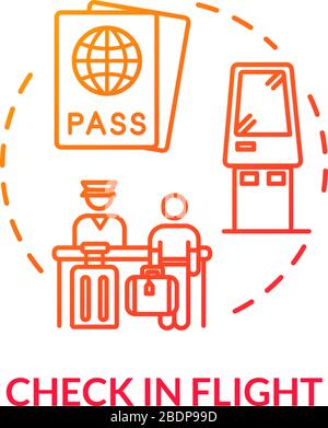 Symbol für Flugkonzept einchecken. Passkontrolle und Boarding Idea Thin Line Illustration. Sicherheit am Flughafenterminal. Ticketkontrolle. Vektor Stock Vektor