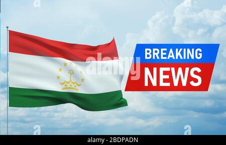 Aktuelle Nachrichten. Weltnachrichten mit Backgorund schwenkenden Nationalflaggen Tadschikistans. 3D-Abbildung. Stockfoto