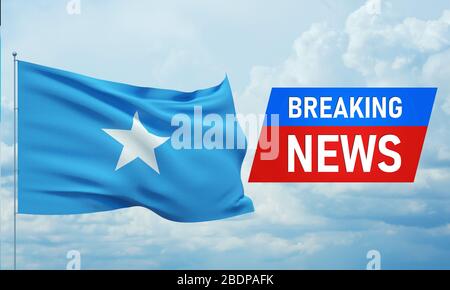 Aktuelle Nachrichten. Weltnachrichten mit Backgorund schwenkenden Nationalflaggen Somalias. 3D-Abbildung. Stockfoto