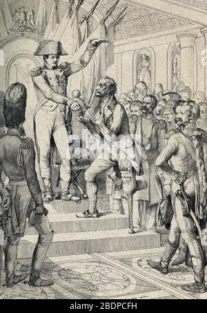 'Premiere Distribution des croix de la legion d'honeur (Fonde en 1802) a l'Eglise des Invalides le 14 juillet 1804' L'empereur Napoleon Ier (1769-182 Stockfoto