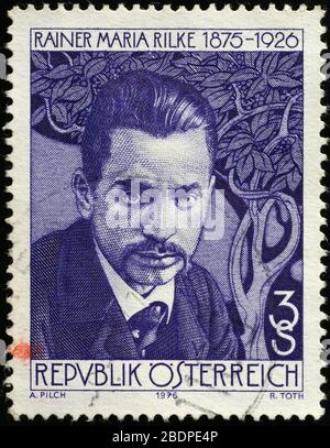 Rainer Maria Rilke auf alter österreichischer Briefmarke Stockfoto