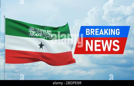 Aktuelle Nachrichten. Weltnachrichten mit Backgorund wehenden Nationalflaggen Somalilands. 3D-Abbildung. Stockfoto