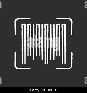 Barcode Kreide weißes Symbol auf schwarzem Hintergrund. Universeller Produktcode, Qualitätskontrollelement. Linear- und Matrix-Barcode, maschinenlesbare Formulardaten Stock Vektor