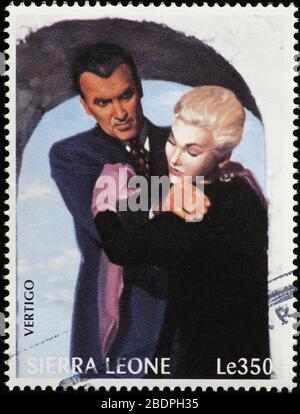 Szene aus Vertigo von Hitchcock auf Briefmarke Stockfoto