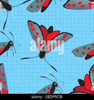 6-punkt-burnett Schmetterling nahtloser Vektor-Muster Hintergrund. Day Flying Moth Illustration.Scottish Coastal Insect Repeat Kulisse. Überall drucken für Stock Vektor