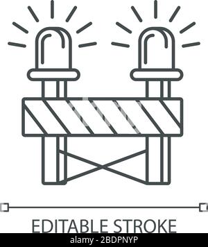 Straßensperre mit Siren Pixel perfektes lineares Symbol. Baumaßnahmen vor der Warnung. Anpassbare Abbildung mit dünner Linie. Kontursymbol. Vektor isoliert Stock Vektor
