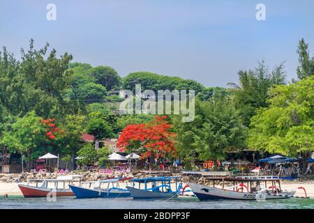 Horizontaler Blick auf Gili Trawangan, Indonesien. Stockfoto