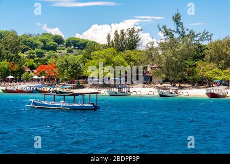 Horizontaler Blick auf Gili Trawangan, Indonesien. Stockfoto