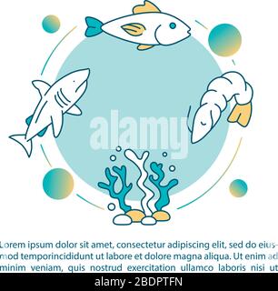 Konzeptsymbol für Aquatic Food Chain mit Text. Algen, Plankton und Fisch. Ökologische Modellierung. PPT-Seitenvektorvorlage. Broschüre, Magazin, Broschüre Stock Vektor