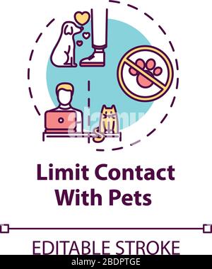 Symbol "Kontakt mit Haustieren einschränken". Berühren Sie keine Tiere. Beschränken Sie die Zeit mit Hunden und Katzen. Darstellung der dünnen Linie der Idee unter Quarantäne stellen. Vektor isoliert Stock Vektor