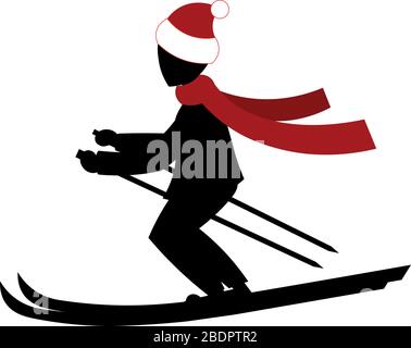 Weihnachtsmann Skifahren. Athlet. Weihnachten und Neujahr. Winterspaß. Stock Vektor