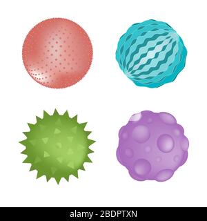 Sensorischer Kugelsatz mit verschiedenen Farben und Texturen, isoliert auf Weiß. Vektorgrafiken. Kinder Spielzeug oder Sinneszimmer Ausrüstung Element Stock Vektor