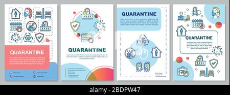 Quarantäne-, Selbstisolation- und Gesundheitsbroschüresvorlage. Flyer, Broschüre, Broschürendruck, Coverdesign mit linearen Symbolen. Vektorlayouts für Stock Vektor