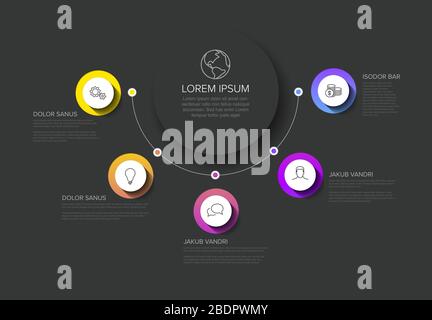 Infografievorlage Vector Mehrzweckzuführung mit Titel- und fünf Elementoptionen und modernen Farben auf dunklem Hintergrund Stock Vektor