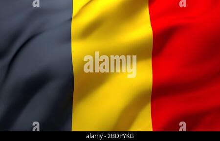 Belgien von Italien weht im Wind. Vollständige belgische Flagge. 3D-Abbildung. Stockfoto