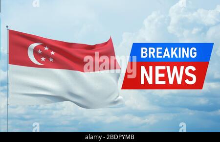Aktuelle Nachrichten. Weltnachrichten mit Backgorund schwenkenden Nationalflaggen von Singapur. 3D-Abbildung. Stockfoto