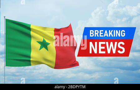 Aktuelle Nachrichten. Weltnachrichten mit Backgorund schwenkenden Nationalflaggen des Senegal. 3D-Abbildung. Stockfoto