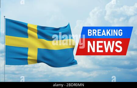 Aktuelle Nachrichten. Weltnachrichten mit Backgorund schwenkenden Nationalflaggen von Schweden. 3D-Abbildung. Stockfoto
