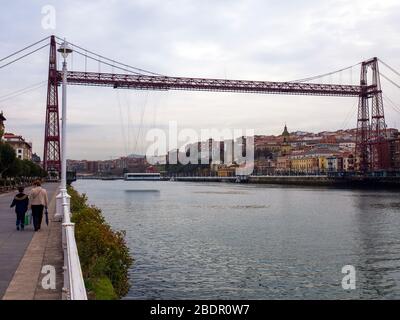 Puente Colgante de Bizkaia con Portugalete al fondo. Bizkaia. País Vasco. España Stockfoto