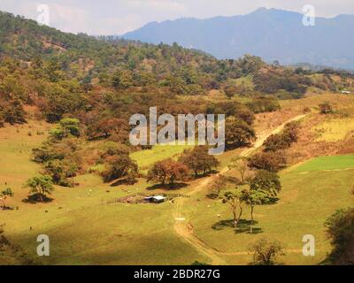 Felder und Wälder in der Nähe der archäologischen Stätte Toniná in Chiapas, im Süden Mexikos Stockfoto