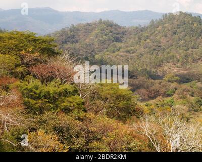 Felder und Wälder in der Nähe der archäologischen Stätte Toniná in Chiapas, im Süden Mexikos Stockfoto