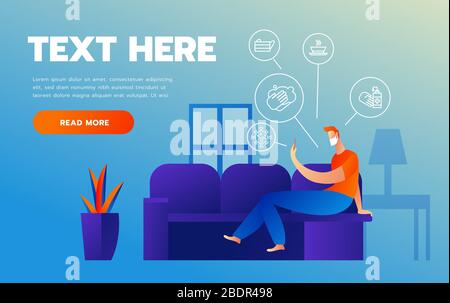 Infographische Prävention und Symptome von Coronavirus 2019-nCoV- oder Kovid-19-Virusinfektion, bei Selbstisolation zu Hause. Vektorgrafiken. Stock Vektor